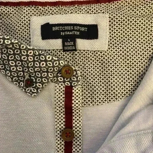 BRITCHES SPORT Polo Shirt Slim Fit Light Blue Patterned Collar. Size L - Picture 4 of 12